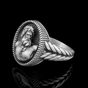 Ancient Greek God Zeus Silver Ring,Mythology Inspired Jewelry Gift For Men and Women