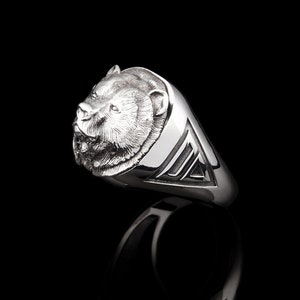 Bear Silver Ring, Grizzly Bear Ring, Oxidized Nordic Jewelry, Viking Signet Bear Ring, Stacking Silver Ring, Bear Gift For Him, Dad Gift