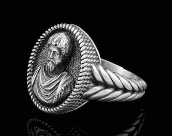 925 Silver Roman Emperor Marcus Aurelius Ring, Unisex Ancient Rome Jewelry