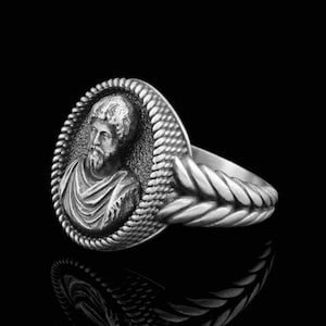 Silver Ring With Roman Emperor Marcus Aurelius, Philosopher Jewelry, Gift for Men/Women
