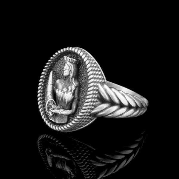 Silver Ring with Fortuna Tyche, Ancient Greek Roman Goddess, Mythology Jewelry, Gift for Men and Women