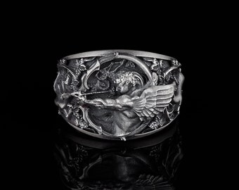 Eros Cupido zilveren ring, oude Griekse sieraden voor man en vrouw, mythologie geïnspireerd ontwerp