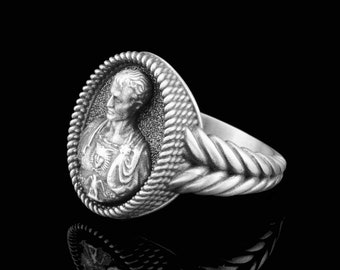 Silver Julius Caesar Ring, Roman Emperor Jewelry, Ancient Rome Gift For Men & Women