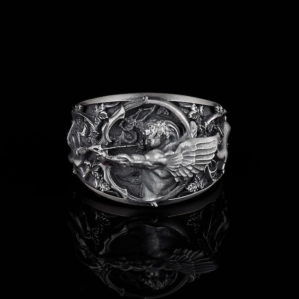 Bague en argent Cupidon Eros, bijoux grecs anciens pour homme et femme, design inspiré de la mythologie