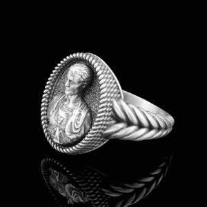 Silver Julius Caesar Ring, Roman Emperor Jewelry, Ancient Rome Gift For Men & Women