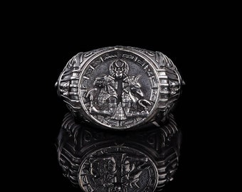 Silver Oxidized Egyptian Gods Horus & Anubis Ring, Unique Unisex Ancient Egypt Jewelry