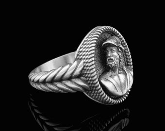 925 Silver Ajax (Aias) Warrior Ring, Ancient Greek Jewelry, Unisex Mythology Lover Gift