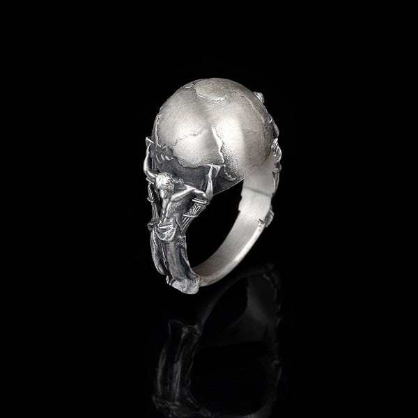 Sterling Silver Titan Atlas Ring, Ancient Greek Mythology Jewelry, Personalized Men's Gift