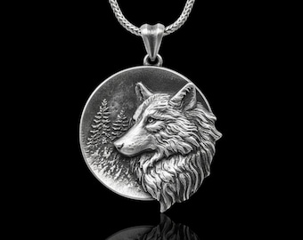 925 Silver Lone Wolf Necklace Pendant, Spirit Animal Jewelry, Gift for Men Women