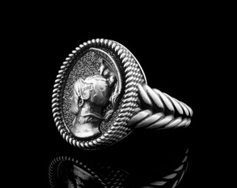 Srebrny pierścień z boginią Ateną, grecka Minerwa, biżuteria unisex, prezent dla miłośników mitologii