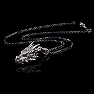 Oxidized Silver Dragon Pendant Necklace, 3D Fantasy Jewelry, Unique Gift for Men and Women