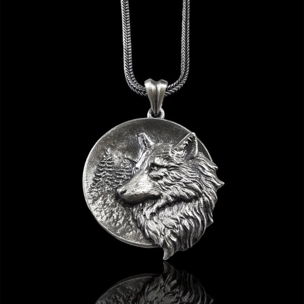 Collier pendentif loup en argent, bijoux animal esprit de la forêt, cadeau pour homme femme