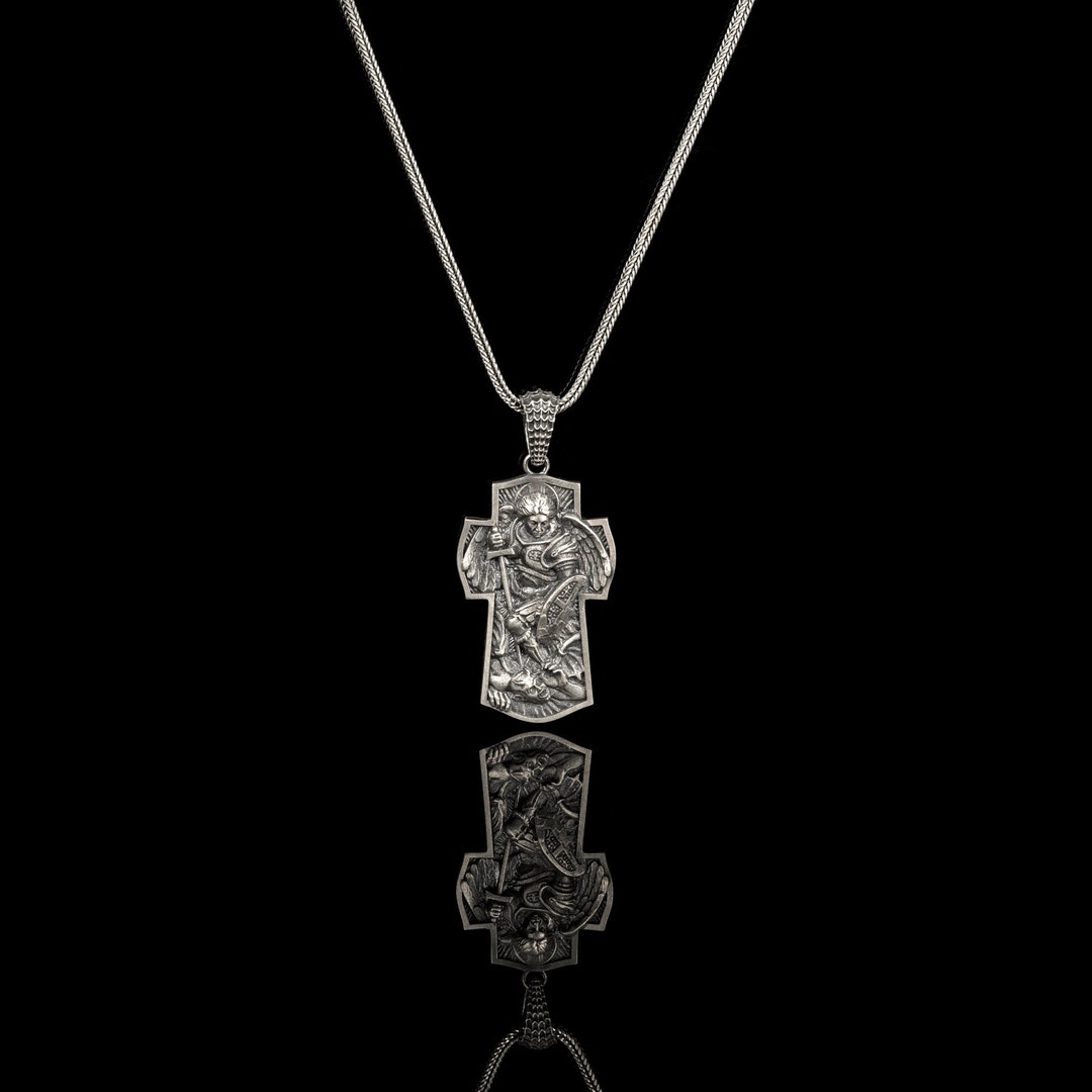 Saint Michele Collana Con Ciondolo Arcangelo In Argento 925 - Croce Di San Michele, Amuleto Uomo E Donna, Regalo Religioso