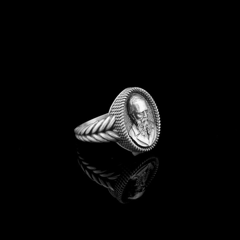 Sterling Silver Fyodor Dostoyevsky Ring Jewelry, Unisex Famous Russian Writer Jewelry image 2
