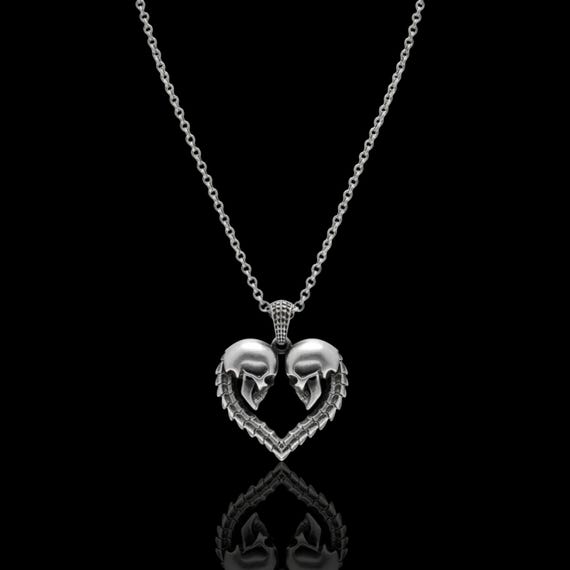 Collana Gotica Con Teschio E Cuore In Argento 925 E Cristalli Austriaci - ECHOOY