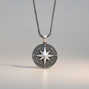 Silver Engravable Compass Sterling Silver Engraved Compass Necklace, North Star Pendant, Unisex ...