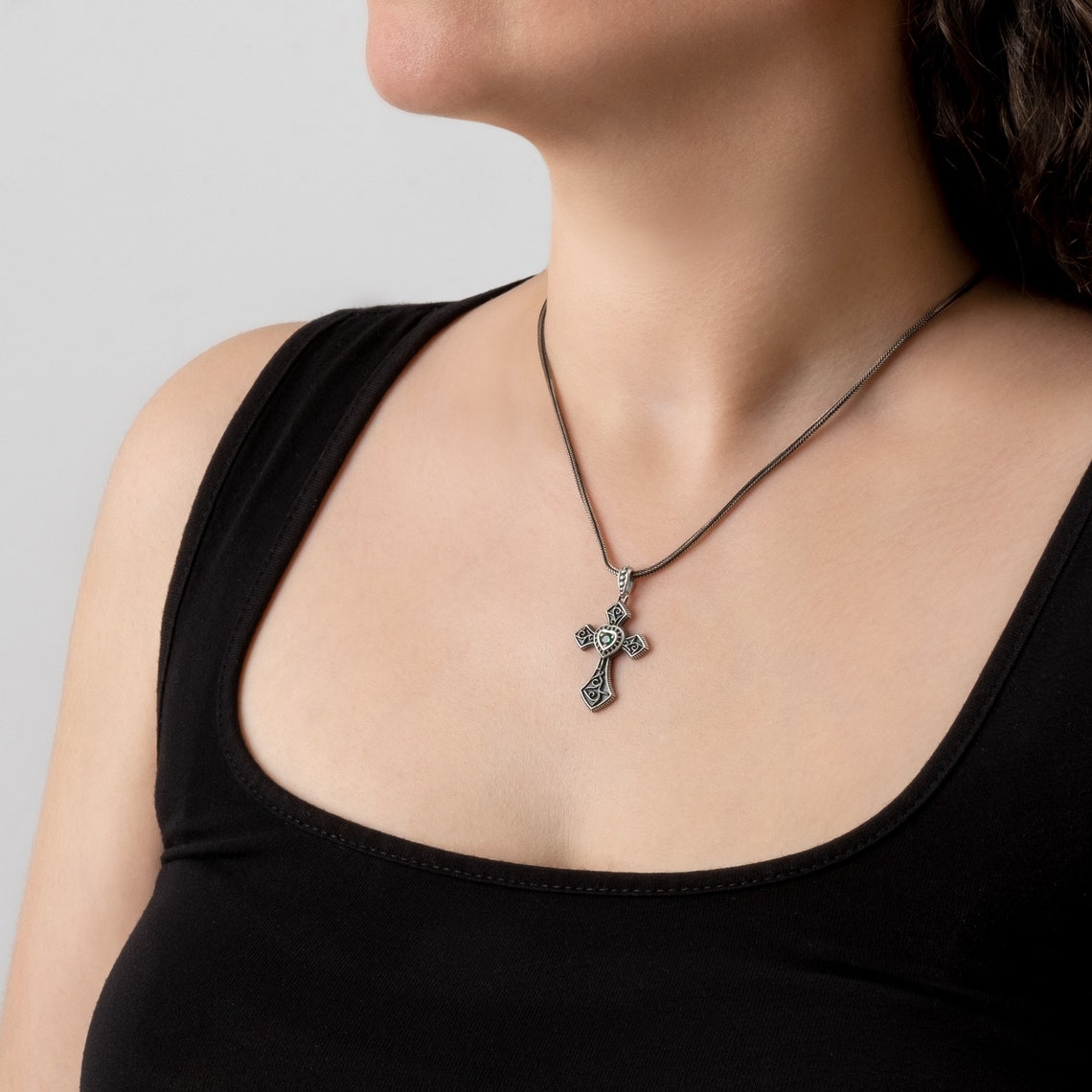 Sterling Silver Celtic Irish Cross Necklace , Cubic Zirconia Christian ...