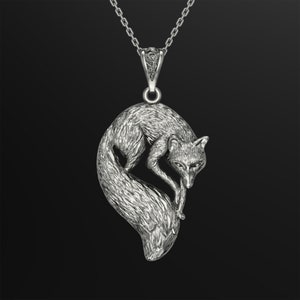 Fox Silver Pendant, Oxidized Fox Necklace, Animal Jewelry, Gift For Women