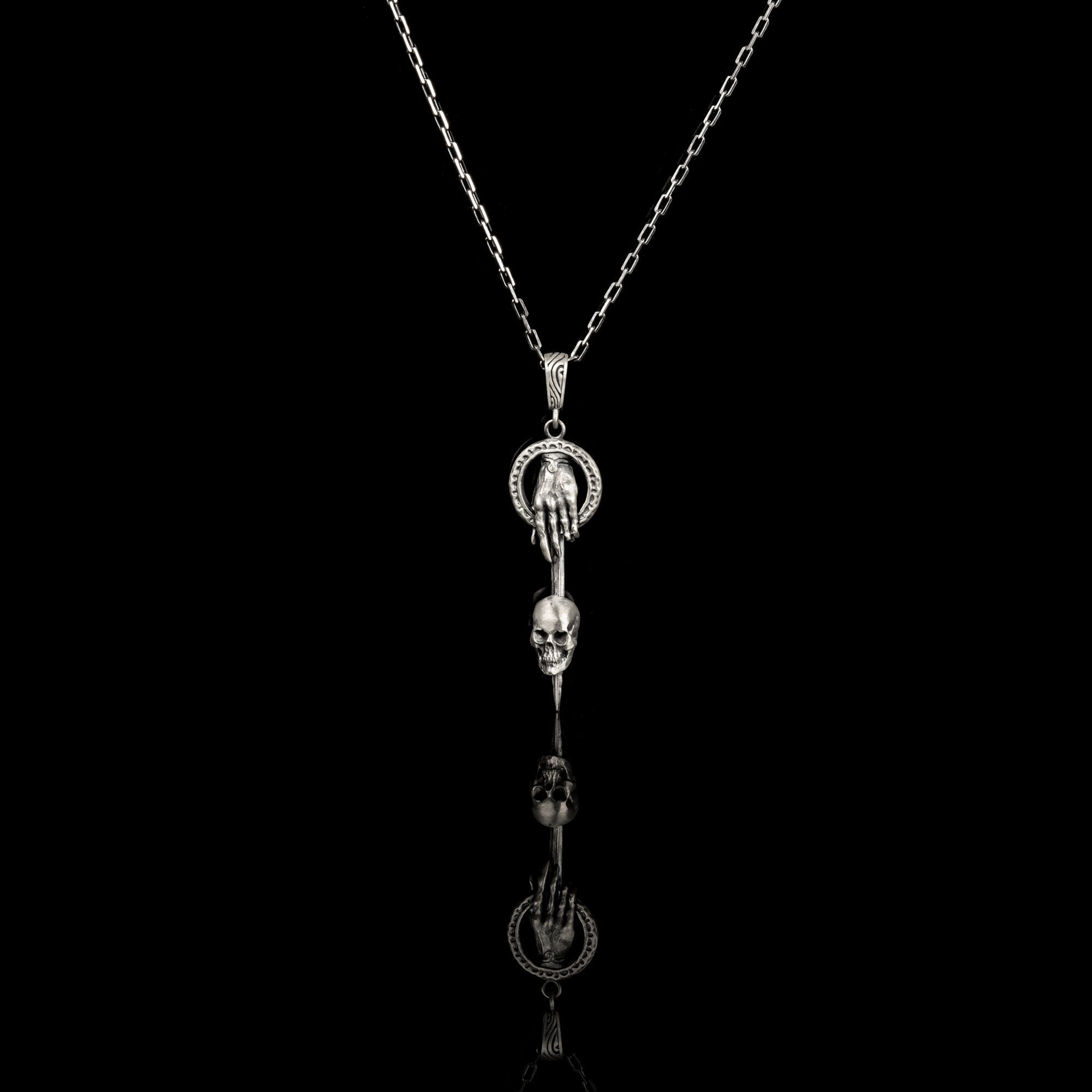 Ciondolo a forma di cuore con teschio in argento sterling