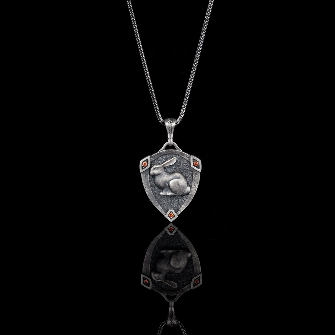 Handcrafted Oxidized Sterling Silver Rabbit Pendant Necklace, Zircon ...