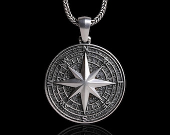 Collar con brújula grabada en plata de ley, colgante de estrella polar, joyería unisex, regalo de graduación.