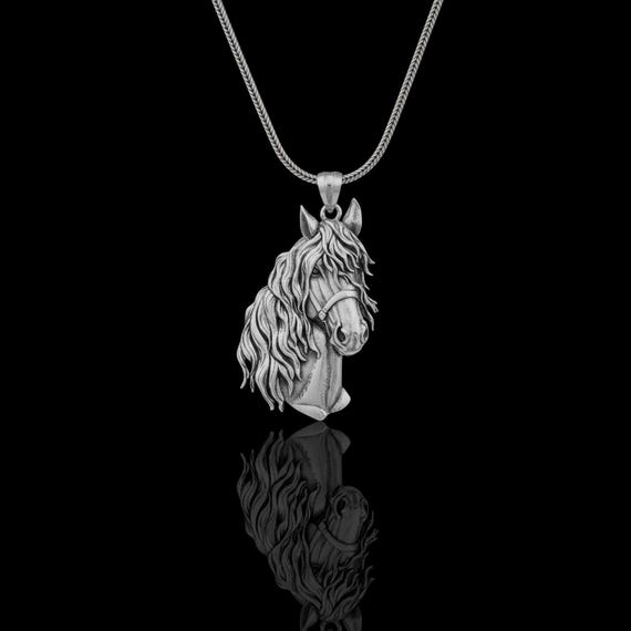 925 Silver Horse Necklace, Equine Pendant Unisex Animal Jewelry, Unique Equestrian Gift