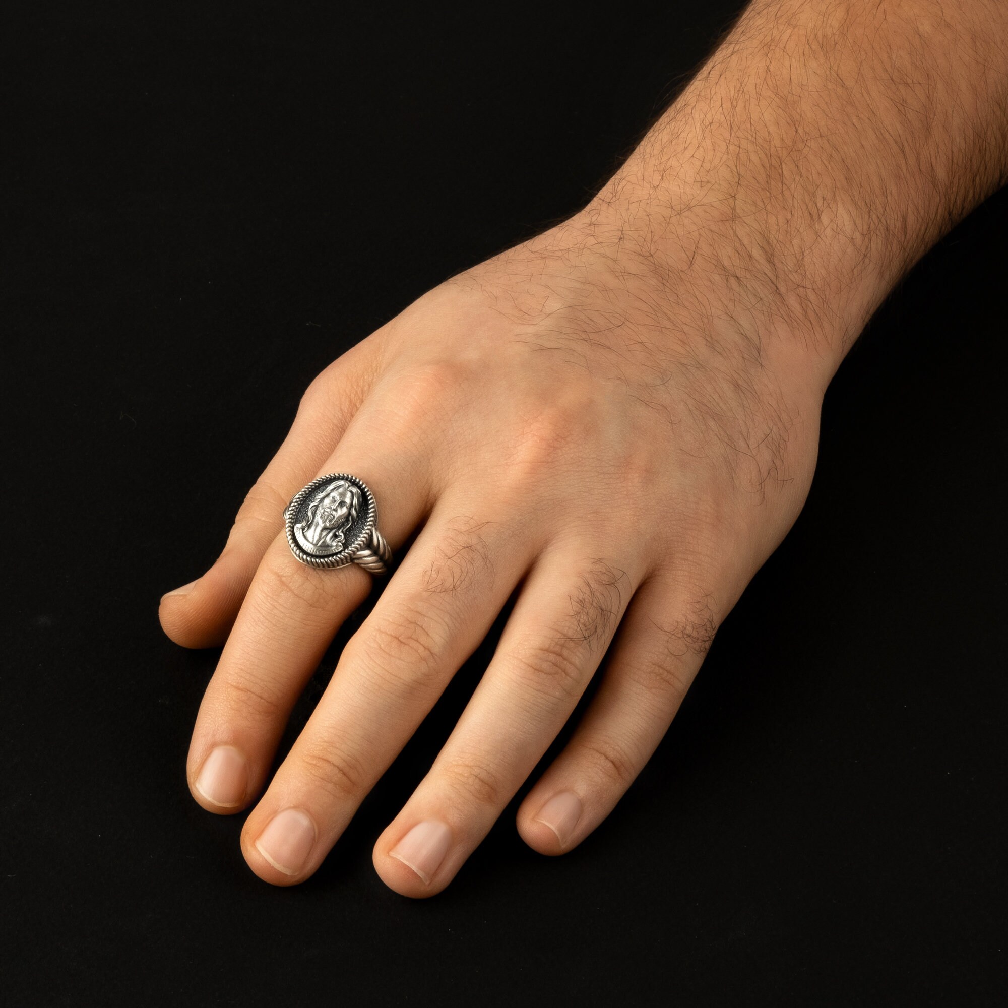 Jesus Christ Signet Ring, Sterling Silver Christian Jewelry, Unisex ...