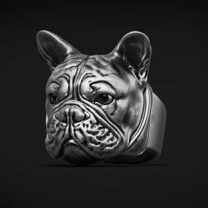 French Bulldog Silver Ring, Men&#39;s Jewelry Gift, Animal Lover Ring