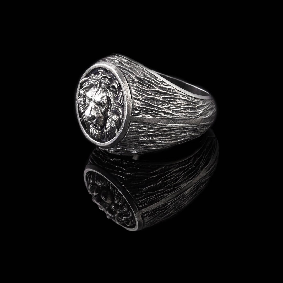 Lion Silver Ring Wild Lion Oxidized Ring Lion Signet Men - Etsy Canada
