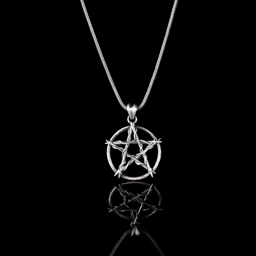 Sterling Silver Heart Pentacle Pentagram Necklace Wiccan