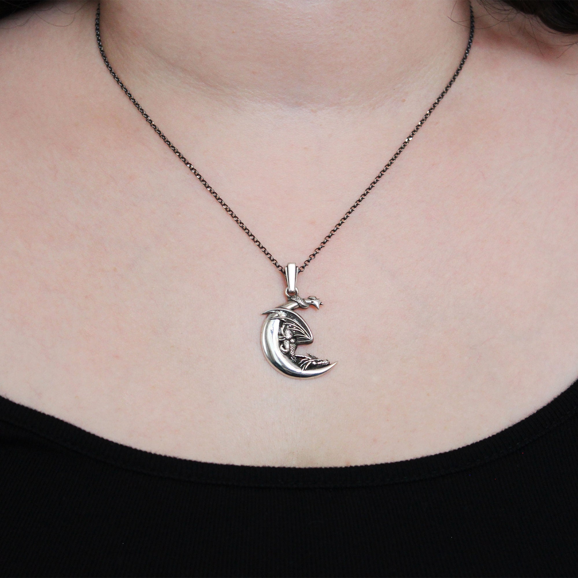 Cadena De Plata Hombre 925 Ley Collar De Dragón De Plata De Ley 925, Cadena  De Dragón, Nudo Celta, Dragón, Luna, Dragón, Gótico, Doble Dragón Con  Cadena De Cristal, Diseño De Collar, image size:2000x2000