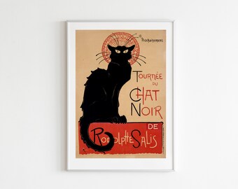 Le chat noir vintage wall decor, printable wall art, digital art print, cat poster, gift for him and her, home decoration, Steinlen.