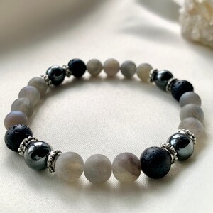 Labradorite Bracelet, Labradorite Beaded Bracelet, Crystal Hematite Bracelet, Chakra Crystal Bead Bracelet, Courage Bracelet Lava Bracelet