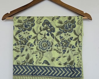 Handcrafted Indian Cotton Sarong Olive Green Floral Pareo, Beach Cover Up Scarf, Boho Summer Bikini Wrap Handmade Festival Scarf Resort Wear