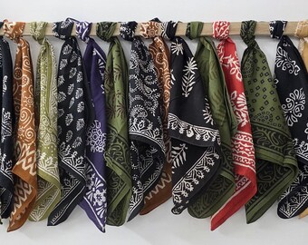 Hand Block Print Cotton Bandanas - Set of 16 Pieces Multi Colour Cotton Bandana – Everyday Wear Head & Neck Scarfs Unisex Neck Tie Bandanas