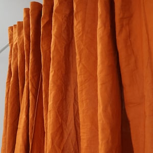 Burnt Orange Linen Curtain Set: Farmhouse Window Panels, Custom Size