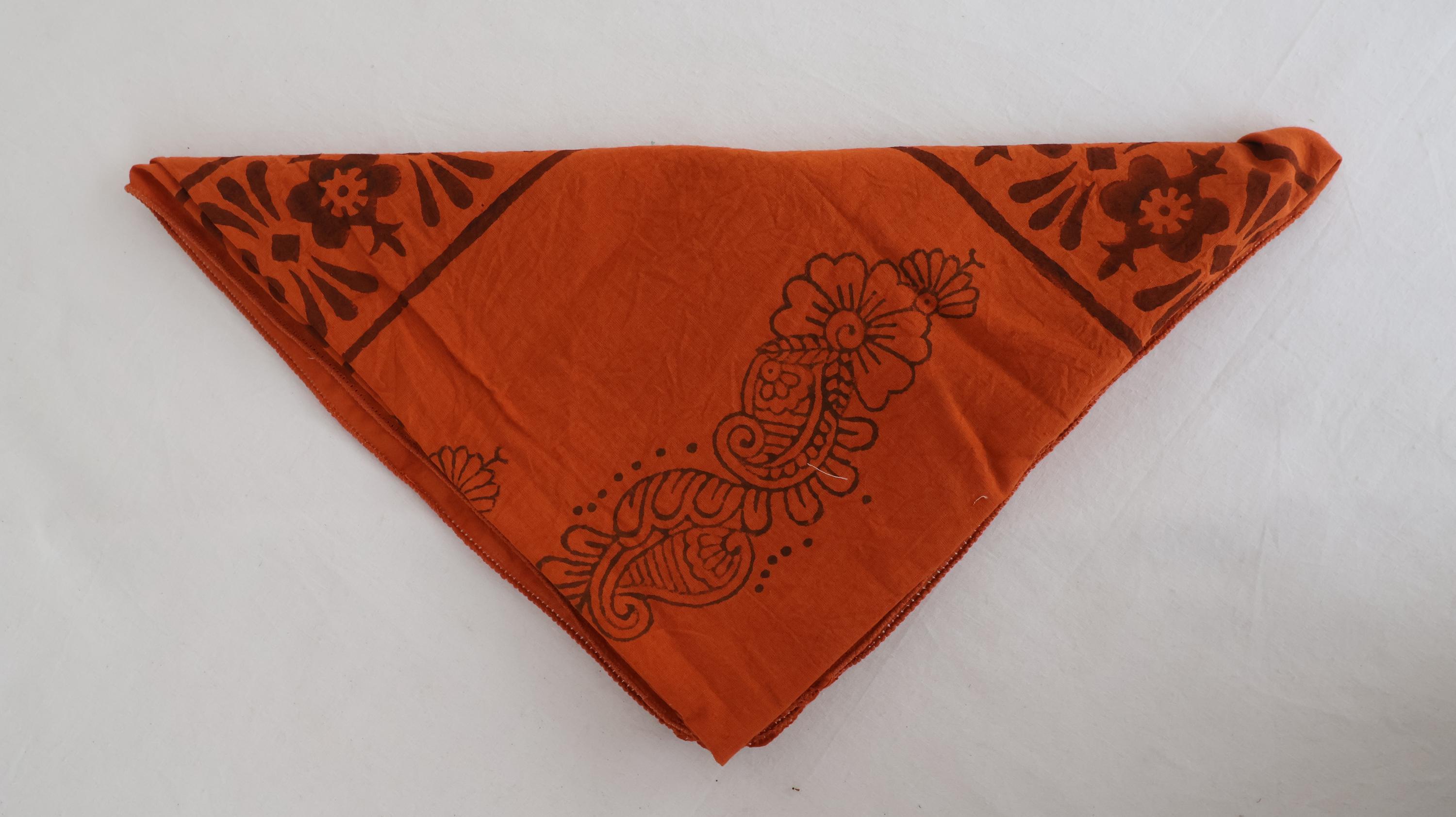 Rust Orange Block Print Cotton Bandana: Bohemian Neck Scarf