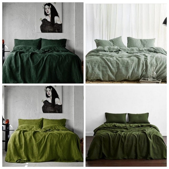 Dark Green Duvet Cover Linen Duvet Cover Green Linen Bedding Etsy