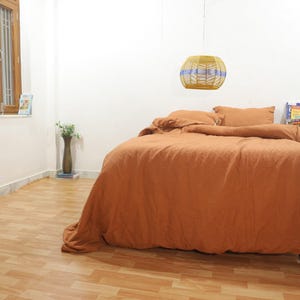 3 PCS Terracotta Linen Duvet Cover Set - Stonewashed Bedding