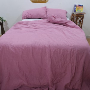 Pink Linen Duvet Cover Set: Softened Linen with Coconut Buttons