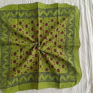 Moosgrün Block print Bandanas Boho Stil Baumwolle Halstuch Baumwolle Halstuch Baumwolle quadratischer Schal Geschenk Taschentuch Einzigartiges Design