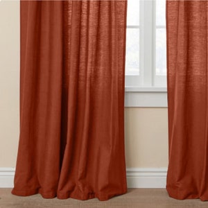 Rust Color Linen Curtain, Linen Window Drape Stonewashed Linen Curtain 2 Panel curtain Rust Curtain Custom Size linen Curtain Washed curtain image 2