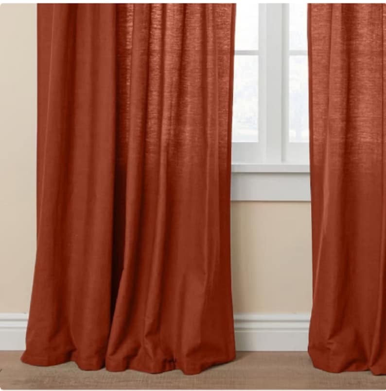 Rust Color Linen Curtain, Linen Window Drape Stonewashed Linen Curtain 2 Panel curtain Rust Curtain Custom Size linen Curtain Washed curtain image 2