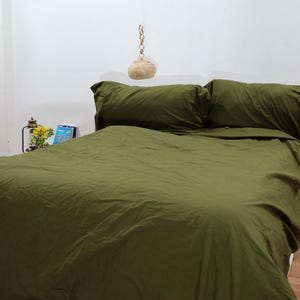 Handmade Olive Green Linen Cotton Duvet Cover Set - Stonewashed Bedding