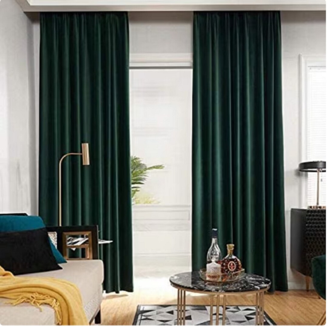 Dark Green Velvet Curtain Living Room Curtain High Quality Extra
