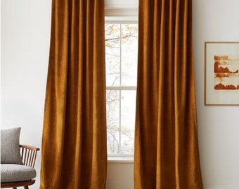 Cinnamon Color Long Cotton Soft Curtain, Cotton curtain Window Drape, Stonewashed Cotton Curtain 2 Panel Curtain Custom Size Cotton Curtain