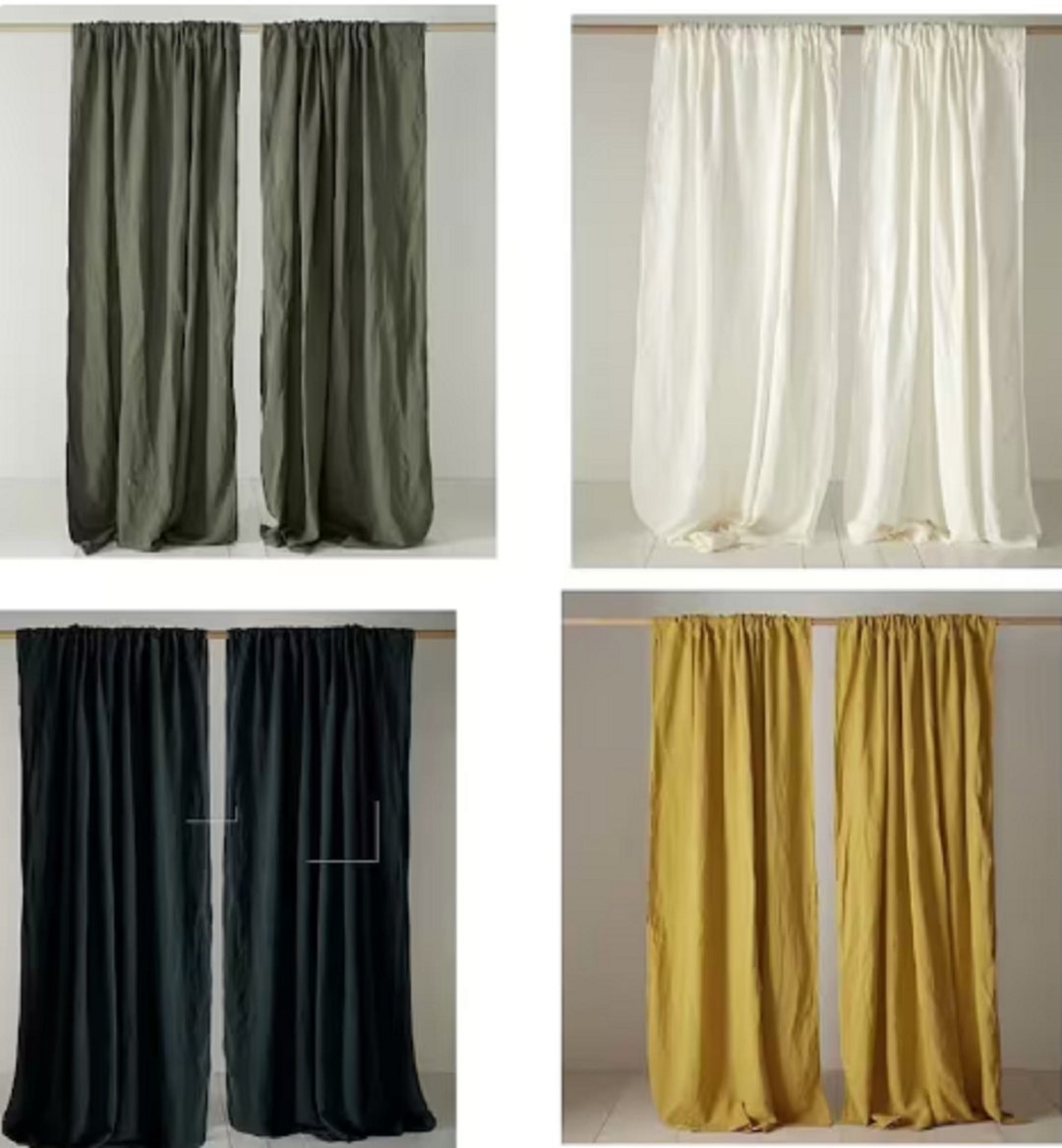4 Color Linen Curtain Olive Green Curtain Long Curtain Stonewashed