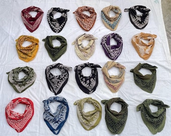 Indian Cotton Bandana Set (20 PC) | Handmade Boho Head Scarf