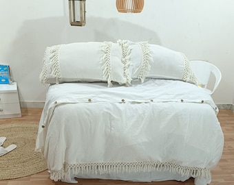 3 Pcs Boho Tassel Duvet Cover With Fringes Bedding Washed Duvet Cover Queen King Double Twin Custom Size Fringes Duvet Cover Boho  Bedding