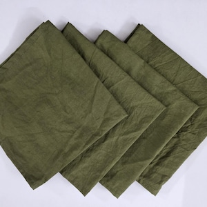 Dark Moss Green Cotton Napkins: Softened Stonewashed Cloth, Wedding Party Decor